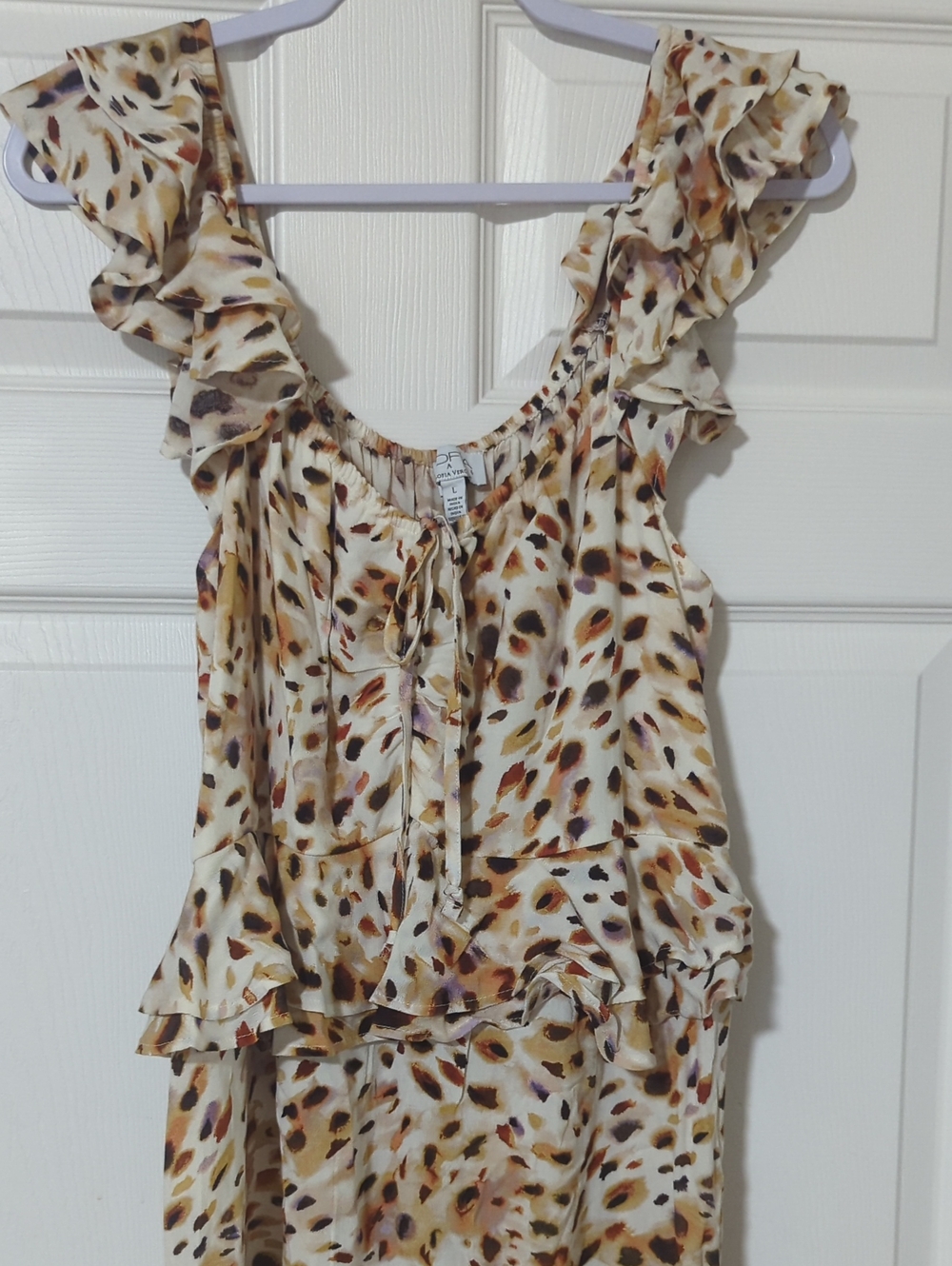 sofia by sofia vergara Cream Leopard-Print Ruffle Tank